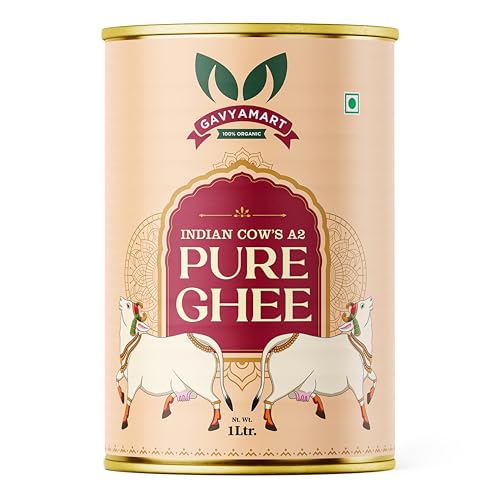 GAVYAMART A2 Cow Ghee ,Grassfed Ghee – Pasture Raised, Hand Crafted Clarified Butter Organic Cow Ghee (1L) 33.81Oz