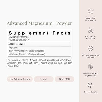 JSHealth Vitamins Advanced Magnesium+ Powder with Magnesium Glycinate & Citrate - 3 Bioavailable Forms, 400 mg/Serving