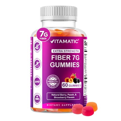 Vitamatic Prebiotic Fiber Gummies for Adults – 7g Fiber per Serving – 60 Pectin-Based Gummies Extra Strength, Zero Sugar Added – Supports Digestive Health & Regularity – Non-GMO, Vegan, Gluten-Free