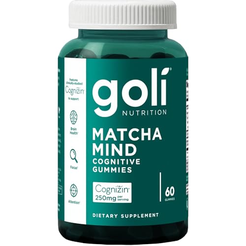 Goli Matcha Mind Gummies - 60 Count - Green Tea Leaves Powder with Cognizin for Focus, Attention and Brain Health, Vegan, Non-GMO, Gluten-Free & Gelatin Free.