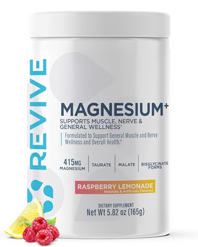 Revive MD Magnesium Powder Supplement - Magnesium Carbonate & Taurate Powder Drink Supports Healthy Bones, Muscles, & Nerves - Vegan-Friendly, Gluten-Free & Soy-Free (Raspberry Lemonade, 30 Servings)