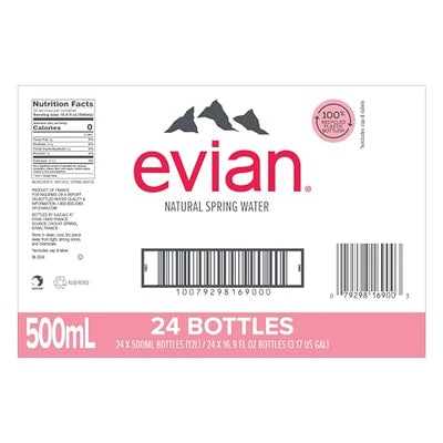 evian Natural Spring Water, PH Balanced with Natural Electrolytes, 16.9fl oz./500mL Bottles (pack of 24)