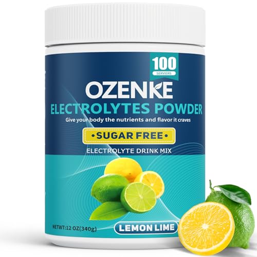 OZENKE 100 Servings Electrolytes Powder Sugar Free Hydration Powder, Electrolyte Powder No Sugar, Lemon Lime Flavor Electrolytes Drink Mix Supplement for Rapid Hydration, Low Sodium, 0 Calorie