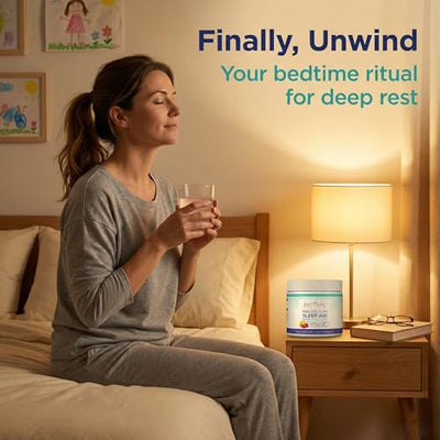 Magnesium Sleep Night Time Powder - Magnesium Citrate, Magnesium Glycinate with Melatonin, L-Theanine and GABA Sleep Aid, Natural Sleep Supplement, Vegan, Gluten-Free, Raspberry Lemon Flavor