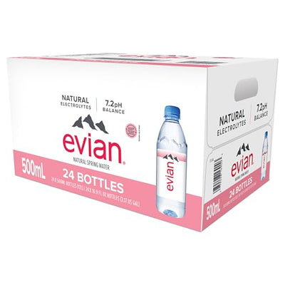 evian Natural Spring Water, PH Balanced with Natural Electrolytes, 16.9fl oz./500mL Bottles (pack of 24)