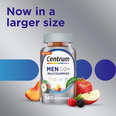 Centrum MultiGummies for Men 50 Plus, Multivitamin/Multimineral Supplement with Vitamins D3, E, B6, and B12, Assorted Fruit Flavor - 140 Count