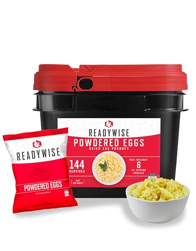 ReadyWise Emergency Food Supply - 144 Servings Freeze Dried Powdered Eggs Bucket, Protein Meals, Survival Food, Backpacking, Camping Essentials & Emergency Prepping Supplies, up to 10 Year Shelf Life