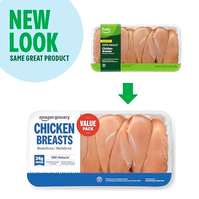 Amazon Grocery, Chicken Breast Fillets Value Pack, Boneless Skinless, 100% Natural, Weight Varies