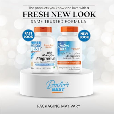 Doctor's Best High Absorption Magnesium Glycinate Lysinate Supplement for Sleep Support - Chelated Magnesium Tablets for Women & Men, 200mg per Serving, Supports Calm & Relaxation, Vegan - 120 Count