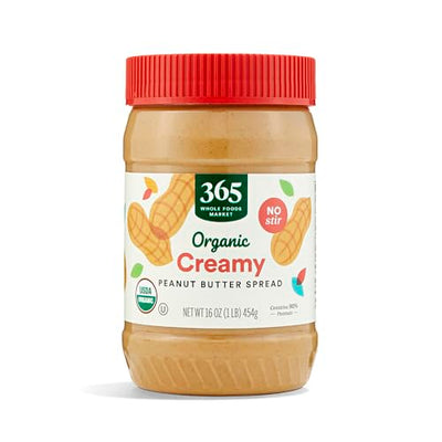 365 by Whole Foods Market, Organic Creamy Peanut Butter Spread, No Stir, 16 Ounce