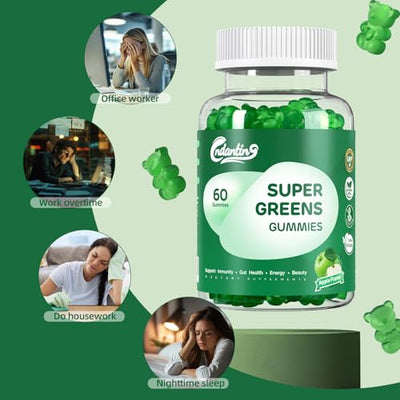 Multivitamin Super Greens Gummies - Daily Vegan Gummy Vitamins for Women, Apple Flavor | Organic Blend with Vitamin C, Turmeric, Zinc, Immune Support, Energy Booster, Metabolism | 60 Count