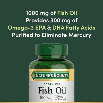 Nature's Bounty Fish Oil, Supports Heart Health, Dietary Supplement, 300mg Omega-3, 120 Coated Softgels