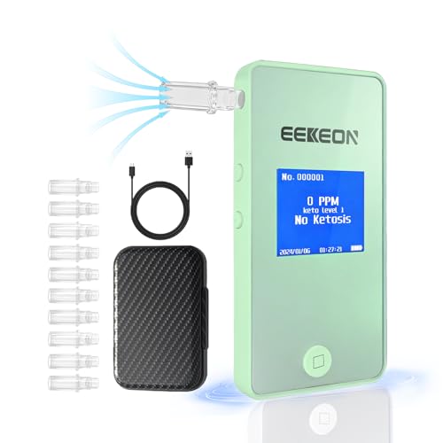 Ketone Meter, Professional Ketosis Breath Analyzer, Accurate Breath Keto Monitor with Type-C Charging and Data Tracking for Ketogenic Lifestyle and Health Management, Includes 10 Mouthpieces (Green)
