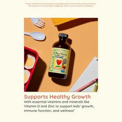 CHILDLIFE ESSENTIALS Kids Multivitamin & Mineral - Kids Vitamins, Liquid Multivitamin for Kids, Toddler Multivitamins, Liquid Vitamins, Baby Multivitamin - Natural Orange & Mango, 8 Fl Oz (Pack of 1)