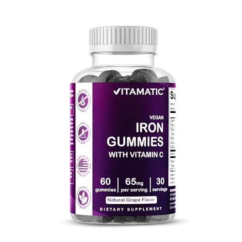 Vitamatic Iron 65 mg Gummies Supplement for Women & Men - 60 Vegan Gummies - Great Tasting Iron Gummy Vitamins with Vitamin C (1)