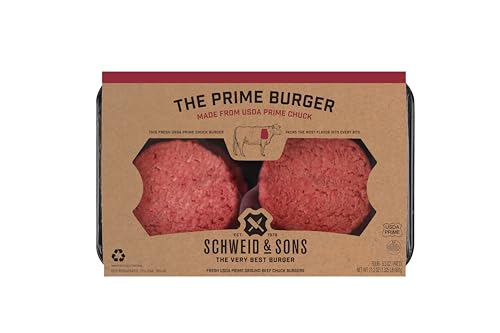 Schweid and Sons, The Prime Burger, Beef Chuck Burgers, 75% Lean/25% Fat, USDA Prime, 1.325 lb, Pack of 4