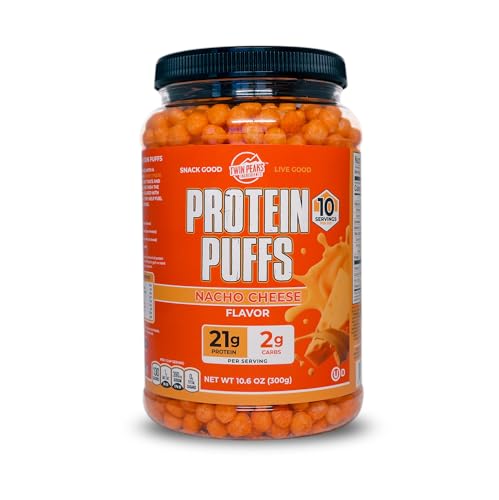 Twin Peaks Protein Puffs - (Nacho Cheese), Keto Friendly, Low Carb Snack (300g, 21g Protein, 2g Net Carbs, High Protein, Healthy Crunchy Snack).