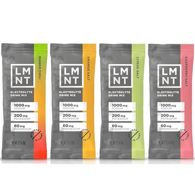 LMNTT Keto Electrolyte Powder Packets – Sugar Free Hydration Sticks, Low Carb, Paleo & Vegan Friendly, No Artificial Ingredients, 4 Flavors, 120 Count