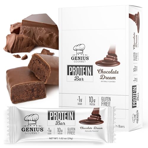 Genius Gourmet Protein Bar, Chocolate Dream, Keto Snack, Low Carb, Low Sugar & Gluten Free, Protein Snacks for Adults, 10G of Whey Protein per Protein Bar, 5 Net Carbs. 10 Count