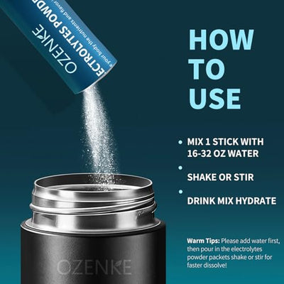 OZENKE Electrolytes Powder Packets, 30 Sticks Hydration Packets Sugar Free, Electrolyte Drink Mix Travel Electrolyte Packets for Rapid Hydration, 6 Flavors