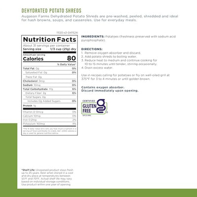 Augason Farms Dehydrated Potato Shreds Can - Gluten Free Dehydrated Survival Food with Long Shelf Life - Emergency Food Supply for Camping, Prep & Everyday Meals - 31 Servings