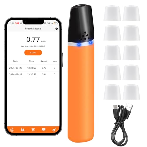 GEPPHILL Advanced Ketone Breath Analyzer for Keto Diet | Portable Ketosis Tester with Free App Sync, 3s Fast Reading and Sync | Environmental Calibration Tech with10 Sterilized Mouthpieces