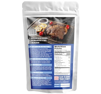 FREEZE MEAT Freeze-Dried Ribeye Steaks- Family Pack, 8.75 ounces, 10-Year Shelf Life, No Refrigeration Needed | Perfect for Backpacking, Camping, Emergencies, and Food Storage | Grass-Fed - Preserving Your Future