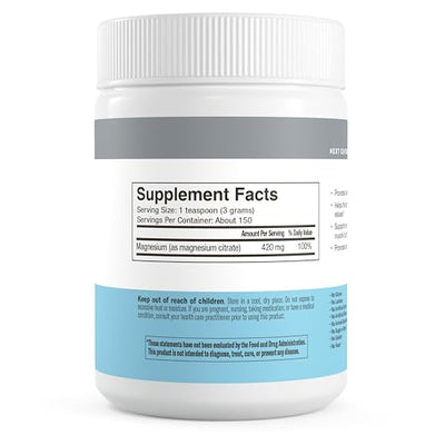 Magnesium Citrate Powder – Pure Magnesium Powder Drink Mix for Relaxation, Digestion & Muscle Support – Made in USA, Gluten-Free, Vegan Magnesium Supplement for Adults & Children – 16 oz
