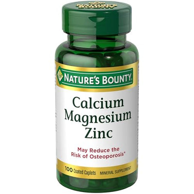 Nature's Bounty Calcium Magnesium & Zinc Caplets, Immune & Bone Health, Daily Supplement, 1000mg Calcium, 400mg Magnesium, 600 IU Vitamin D, Gluten Free, 100 Caplets