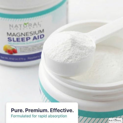 Magnesium Sleep Night Time Powder - Magnesium Citrate, Magnesium Glycinate with Melatonin, L-Theanine and GABA Sleep Aid, Natural Sleep Supplement, Vegan, Gluten-Free, Raspberry Lemon Flavor