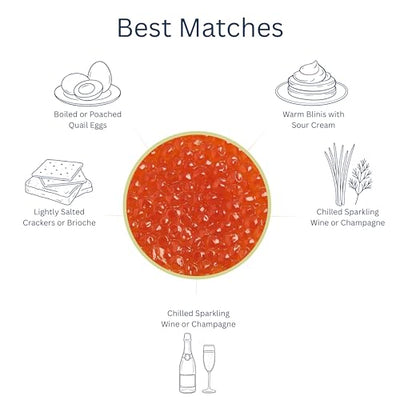 Caspiy Store Alaskan Chum XIP Keta Salmon Caviar – Red Caviar Salmon – Fish Roe for Sushi, Sandwiches and Appetizers – Gourmet Salmon Eggs for Eating, American Whole Caviar 35.3 oz, 1000g