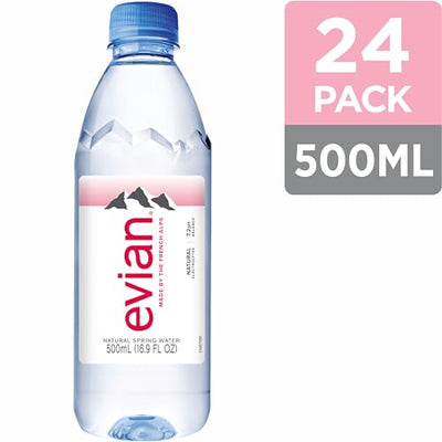 evian Natural Spring Water, PH Balanced with Natural Electrolytes, 16.9fl oz./500mL Bottles (pack of 24)