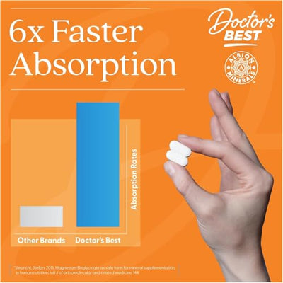 Doctor's Best High Absorption Magnesium Glycinate Lysinate Supplement for Sleep Support - Chelated Magnesium Tablets for Women & Men, 200mg per Serving, Supports Calm & Relaxation, Vegan - 120 Count