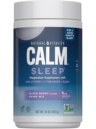 Natural Vitality Calm Sleep Melatonin and Magnesium 16oz Powder | With L-Theanine and GABA | Mixed Berry Flavred Drink Mix | Non-GMO & Vegan Supplement