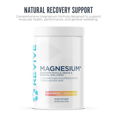 Revive MD Magnesium Powder Supplement - Magnesium Carbonate & Taurate Powder Drink Supports Healthy Bones, Muscles, & Nerves - Vegan-Friendly, Gluten-Free & Soy-Free (Raspberry Lemonade, 30 Servings)