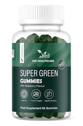 Ved Super Green Gummies – 60 Vegan Multivitamin Gummies, 8 Botanical Blend with Vitamin B12, B6, D2 & C – Daily Energy & Immunity Support – Non-GMO, Gluten-Free, Vegetarian, 1 Month Supply