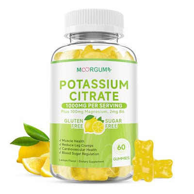 Potassium Citrate 1000mg Gummies, Potassium Supplement for Adults Women and Men, with Magnesium, Vitamin B6 Chewable Supplements, Support Electrolyte Balance, Leg Cramps & Muscle Health, 60 Count