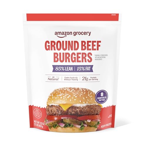 Amazon Grocery, Ground Beef Burgers, 85% Lean, 15% Fat, 32 Oz, 8 Ct, Frozen (Previously Fresh Brand, Packaging May Vary)
