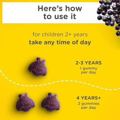 Zarbee’s Kids Elderberry Immune Support Supplement Gummies, Vitamins A C D3 E & Zinc, Elderberry Extract, Gluten & Gelatin Free, No Artificial Flavors, Natural Berry Flavor, Ages 2+, 42 Ct