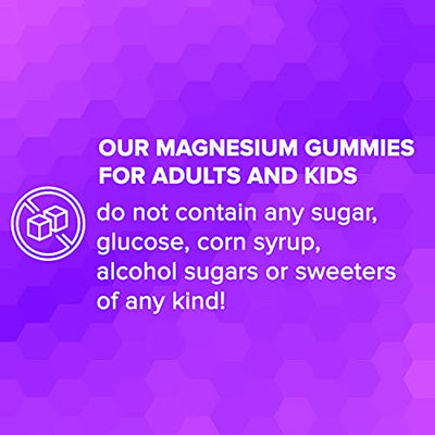 Sugar Free Magnesium Gummies - Calming Anti-Stress Gummies, Magnesium Supplement to Support Stress Relief, Sleep, Heart Health, Nerves, Muscles and Bones, Kids, Adults, Vegan, High Absorption, Non-GMO