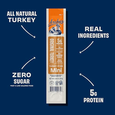 Archer Jerky Mini Turkey Jerky Sticks - All Natural Turkey Sticks, Protein Snack for People, Individually Wrapped Meat Minis, Gluten Free, Keto, Original Flavor - 0.5 oz (Pack of 28)