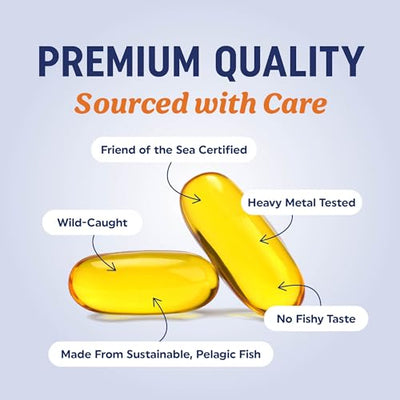 Triple Strength DHA Omega 3 Fish Oil 3600 mg | Over 2100mg Omega-3 Fatty Acids with 860mg of DHA | 1300mg EPA | Best Essential Fatty Acids | Premium Wild Caught & Burpless Fish Oil | 120 ct.