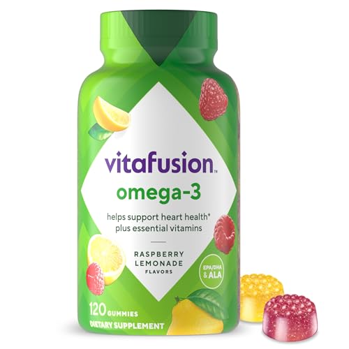 Vitafusion Omega-3 Gummy Vitamins, Berry Lemonade Flavored, Heart Health Vitamins(1) With Omega 3 EPA/DHA and Vitamins A, C, D and E, America’s Number 1 Vitamin Brand, 60 Day Supply, 120 Count
