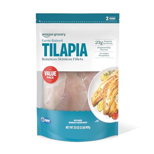 Amazon Fresh Brand, Tilapia Skinless Fillets Value Pack, Frozen, Responsibly Sourced, Phosphate Free, 2 Lb