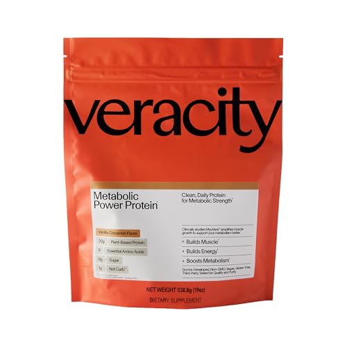 VERACITY SELFCARE Protein Powder - Vanilla Cinnamon - Plant-Based - MyoVera for Smarter Protein Utilization - Organic Ingredients, Zero Sugar Protein Shake for Metabolic Health - 15 Servings