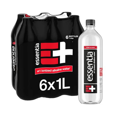 Essentia Bottled Water, 1 Liter, Pack of 6 Bottles; 99.9% Pure, Infused with Electrolytes for a Smooth Taste, pH 9.5 or Higher; Ionized Alkaline Water