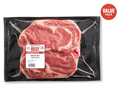 Amazon Grocery, Beef Ribeye Steak, Boneless, Value Pack, USDA Choice, Weight Varies