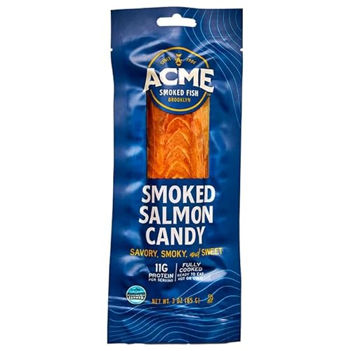 Acme Smoked Fish, Salmon Atlantic Candy Smoked Previously Frozen, 3 Ounce