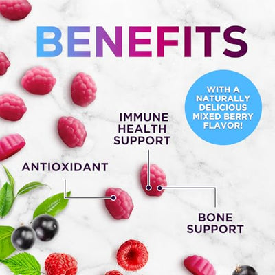 Zinc Gummies 50mg - Extra Strength Skin Health & Immune Support Gummy, Vegan, Non-GMO & Gluten Free - Best Zinc Supplement Antioxidant Heart & Bone Health Chewable Tasty Berry Flavor - 60 Gummies