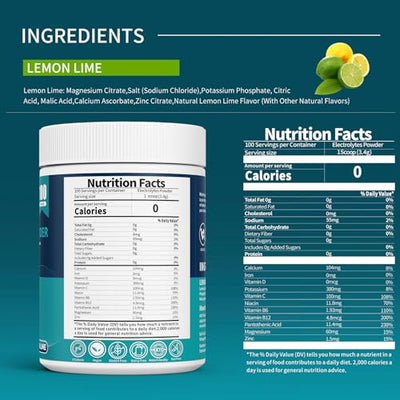 OZENKE 100 Servings Electrolytes Powder Sugar Free Hydration Powder, Electrolyte Powder No Sugar, Lemon Lime Flavor Electrolytes Drink Mix Supplement for Rapid Hydration, Low Sodium, 0 Calorie